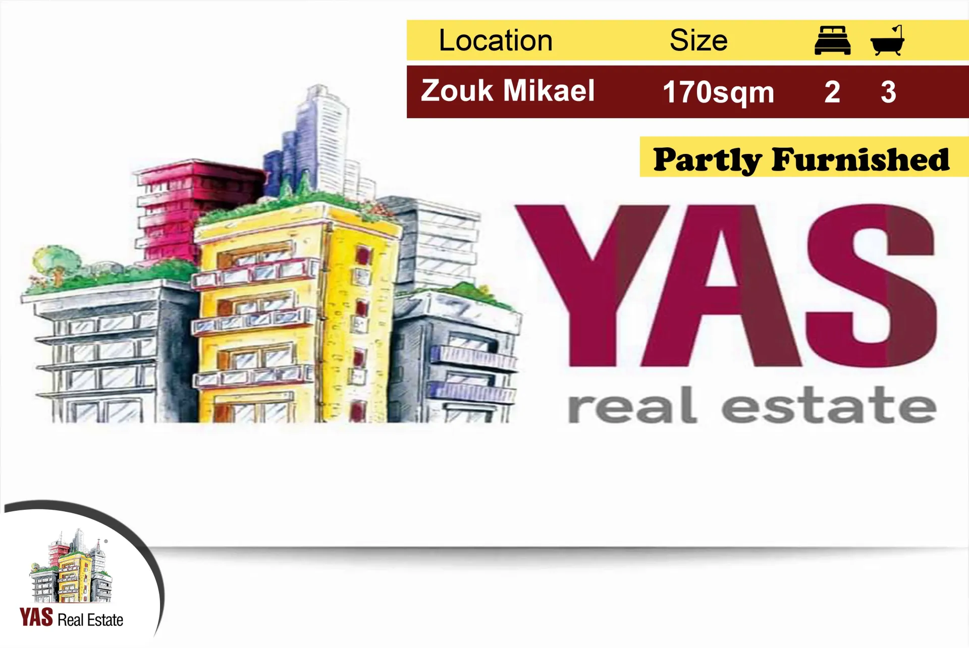 Apartment for Sale in Zouk Mikael - 2 bed, 3 bath