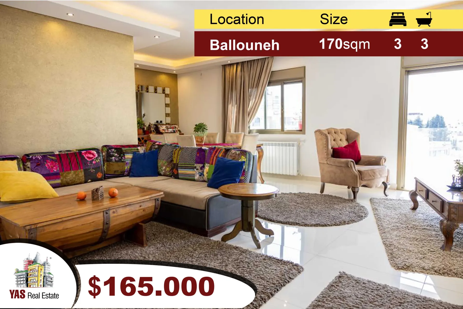 Apartment for Sale in Ballouneh - 3 bed, 3 bath