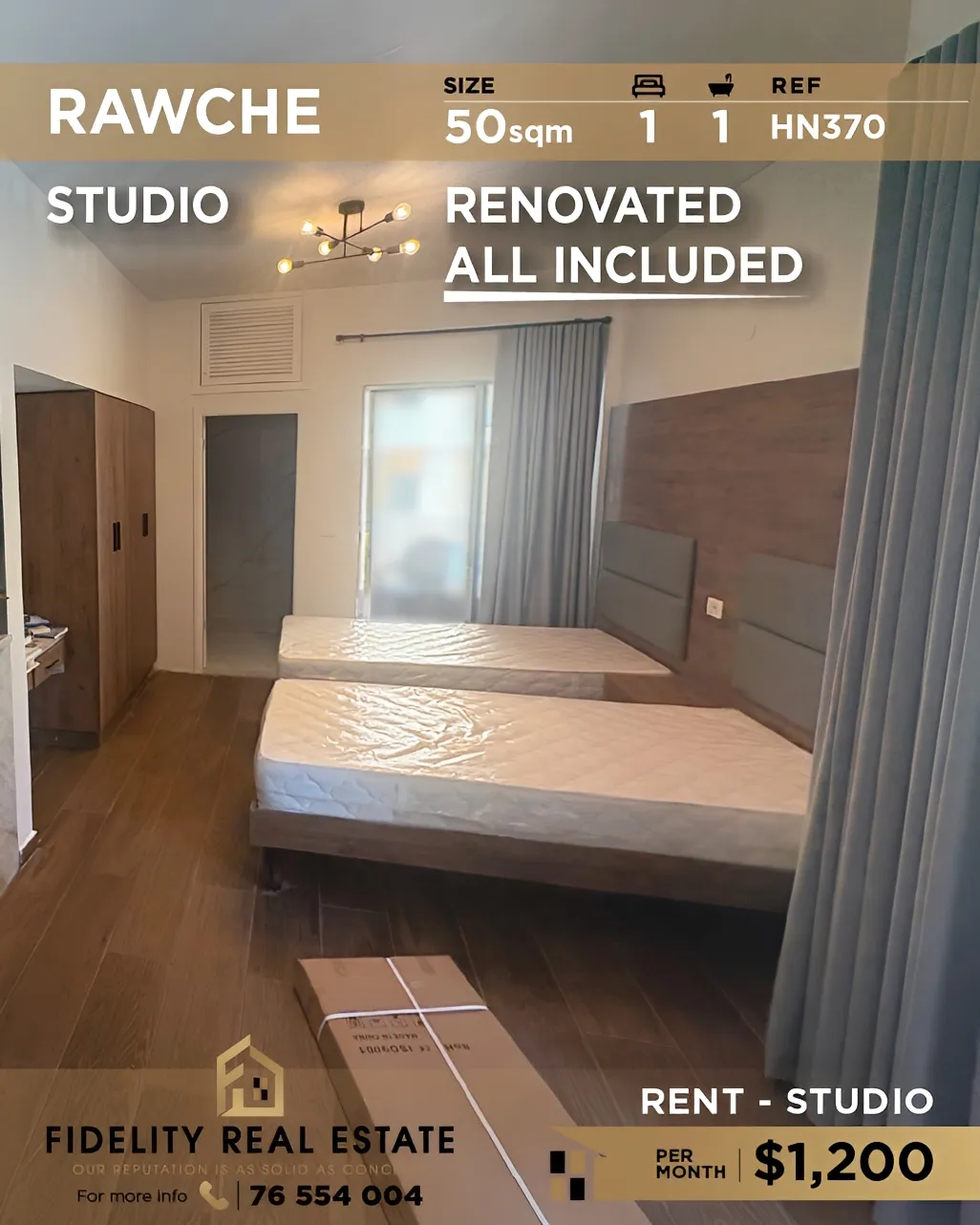 Studio for rent in Raoucheh, Beirut, Lebanon - 1 bed, 1 bath