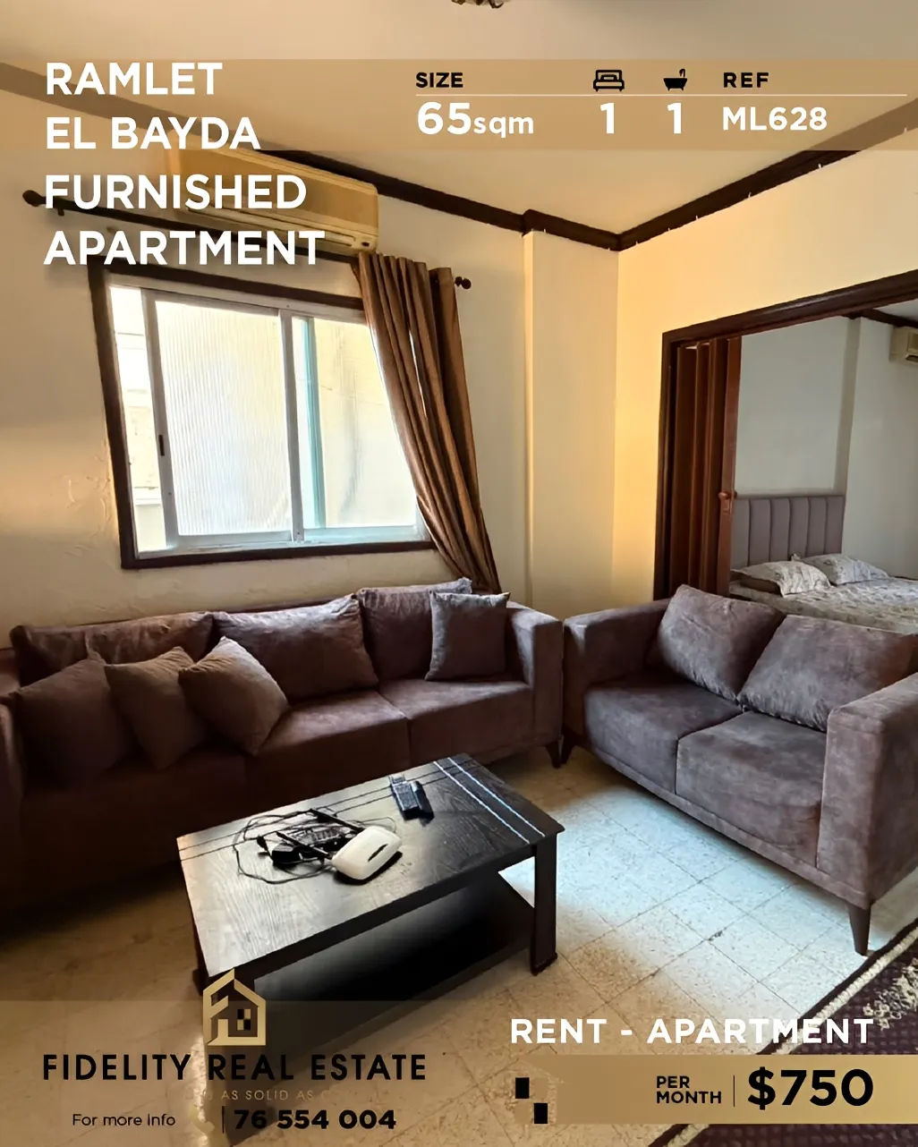 Apartment for rent in Ramleh Al Bayda, Beirut, Lebanon - 1 bed, 1 bath