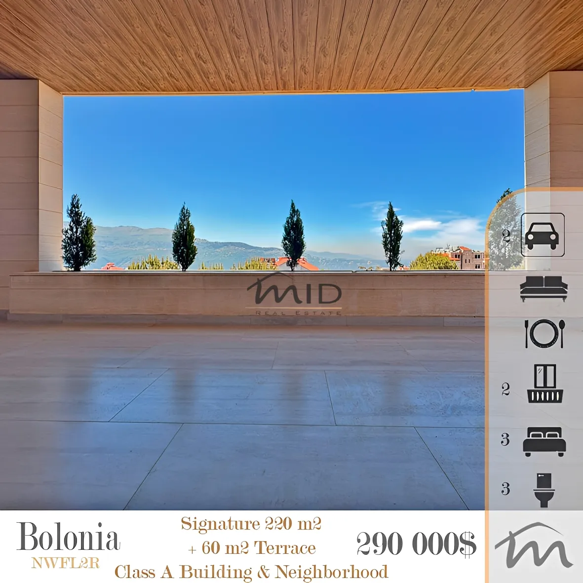 Apartment for sale in Bolonia, mrouj, lebanon - 3 bed, 3.0 bath