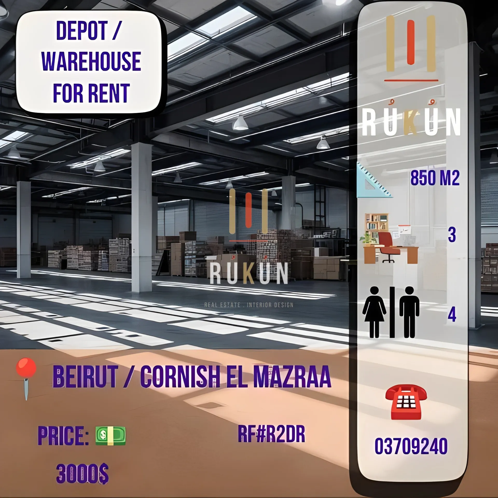 Warehouse for rent in Corniche el Mazraa, Beirut, Lebanon