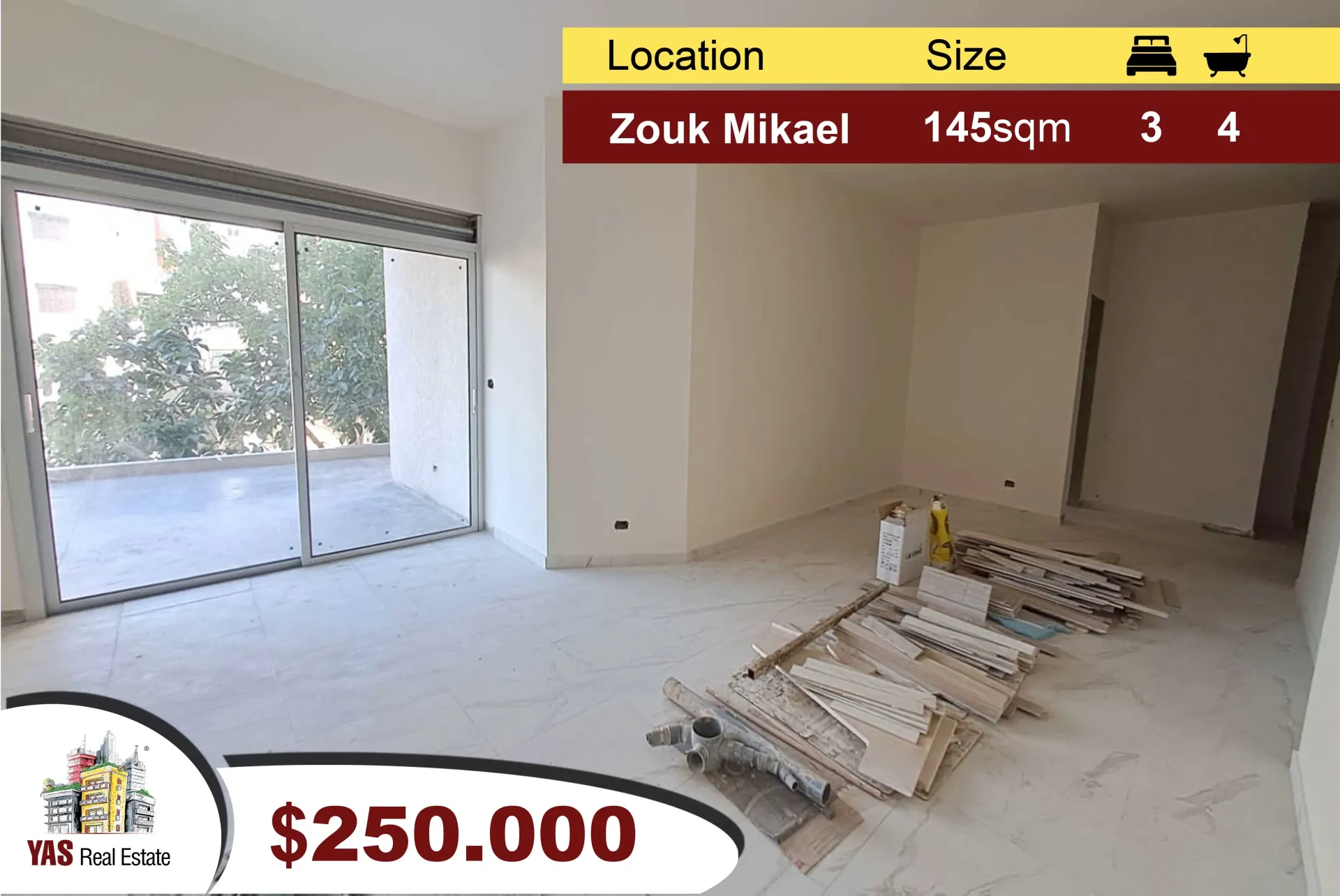 Apartment for Sale in Zouk Mikael - 3 bed, 4 bath