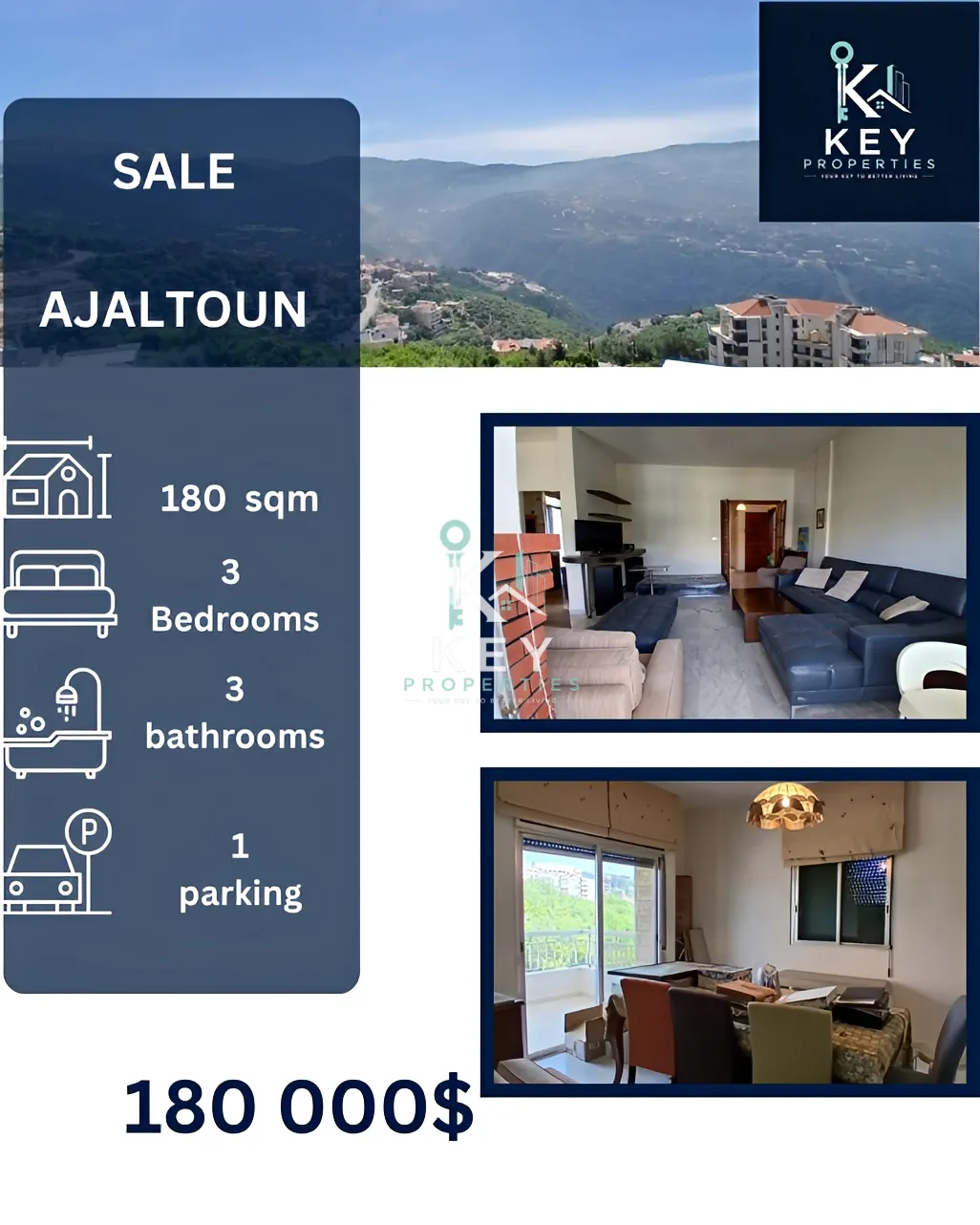 Apartment for sale in Ajaltoun, Lebanon - 3 bed, 3 bath
