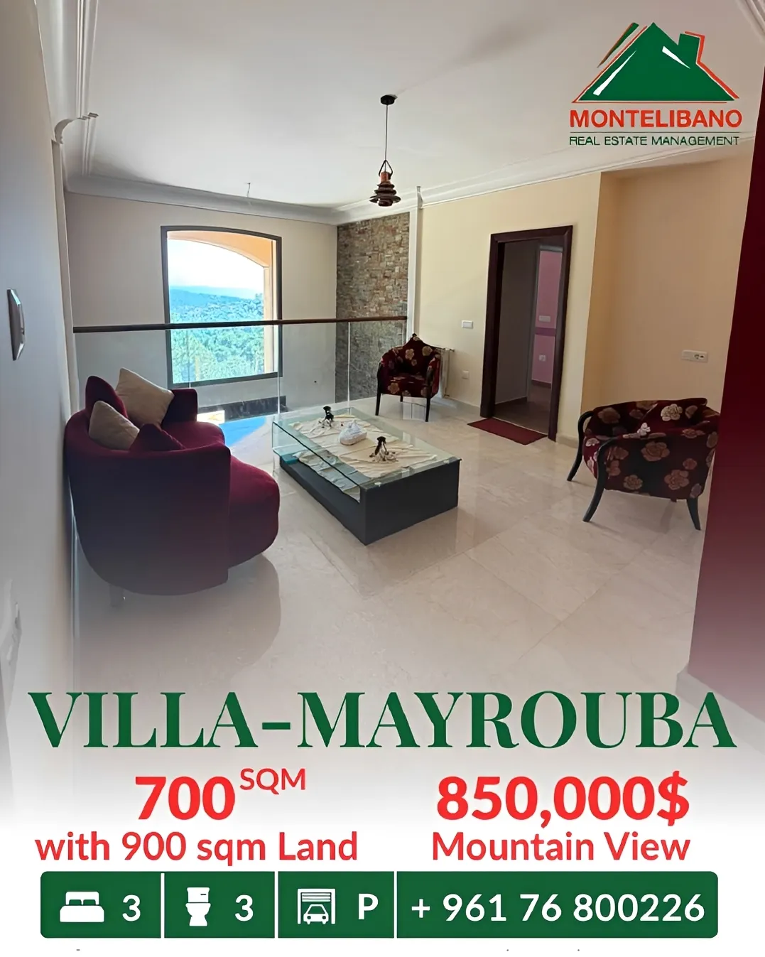 Villa for sale in Mayrouba, Lebanon - 3 bed, 3 bath