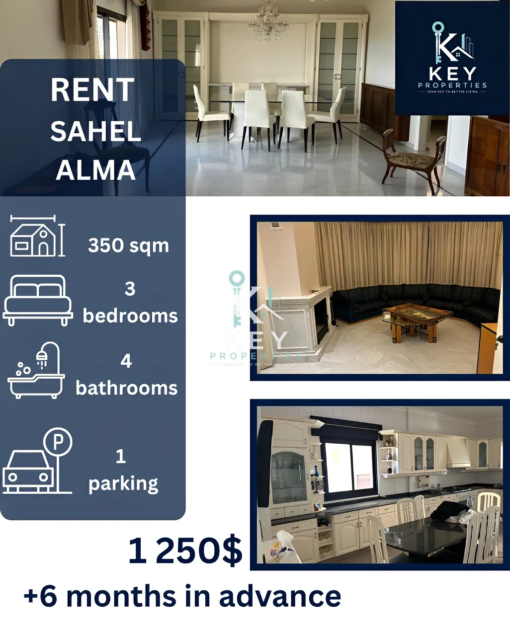 Apartment for rent in Sahel Aalma, Lebanon - 3 bed, 4 bath