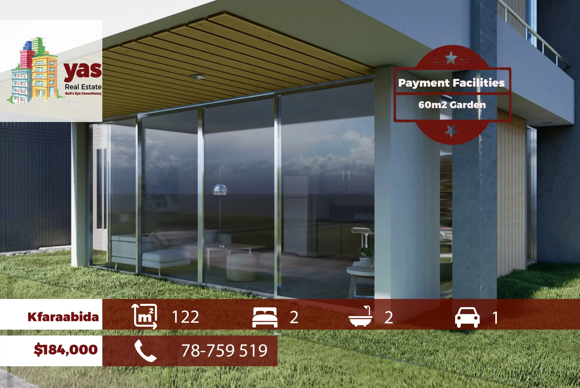 Apartment for Sale in Kfaraabida - 2 bed, 1 bath