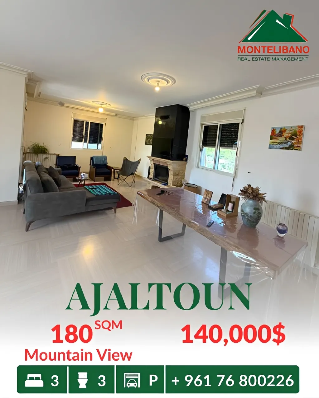 Apartment for sale in Ajaltoun, Lebanon - 3 bed, 3 bath