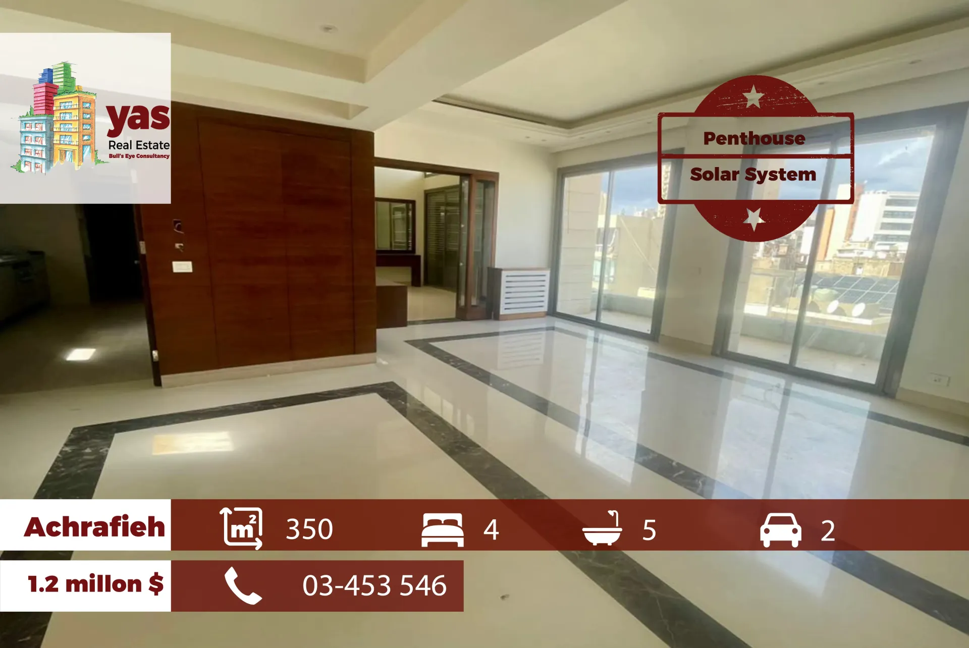 Penthouse for Sale in Achrafieh - 4 bed, 5 bath