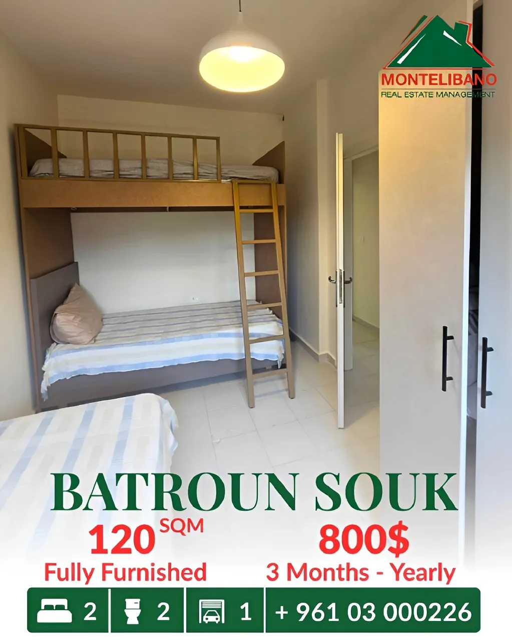 Apartment for rent in Batroun