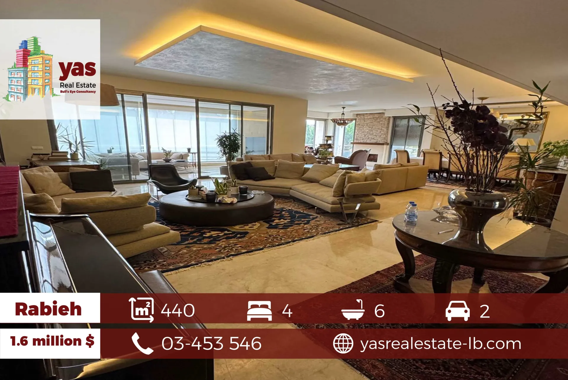Apartment for Sale in Rabieh - 4 bed, 6 bath