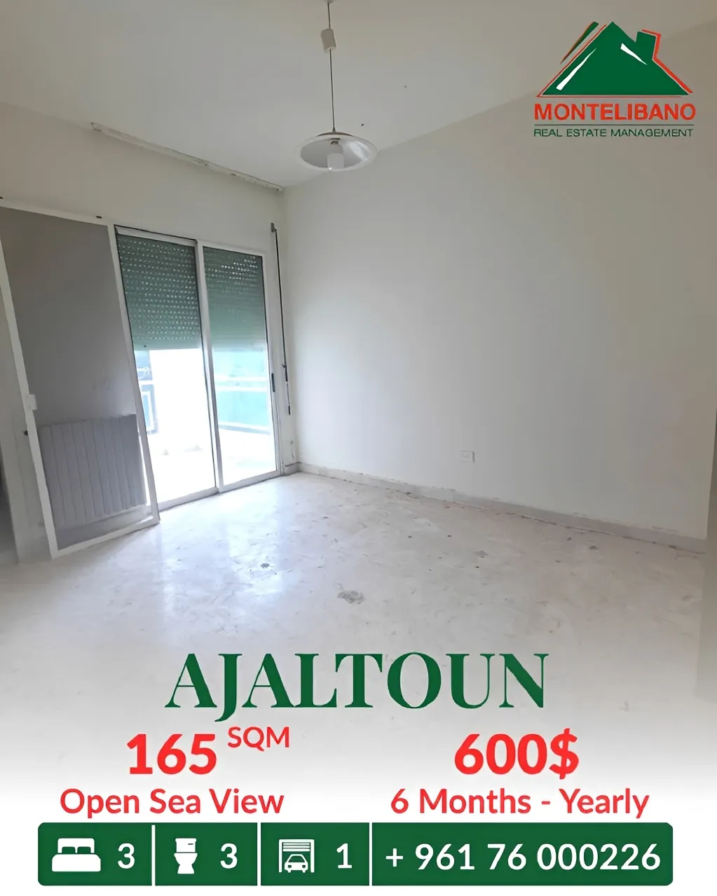 Apartment for rent in Ajaltoun