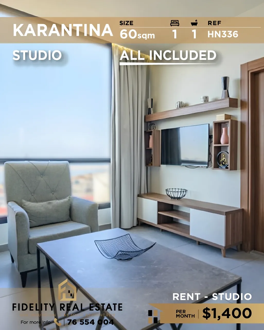 Studio for rent in Karantina, Beirut, Lebanon - 1 bed, 1 bath