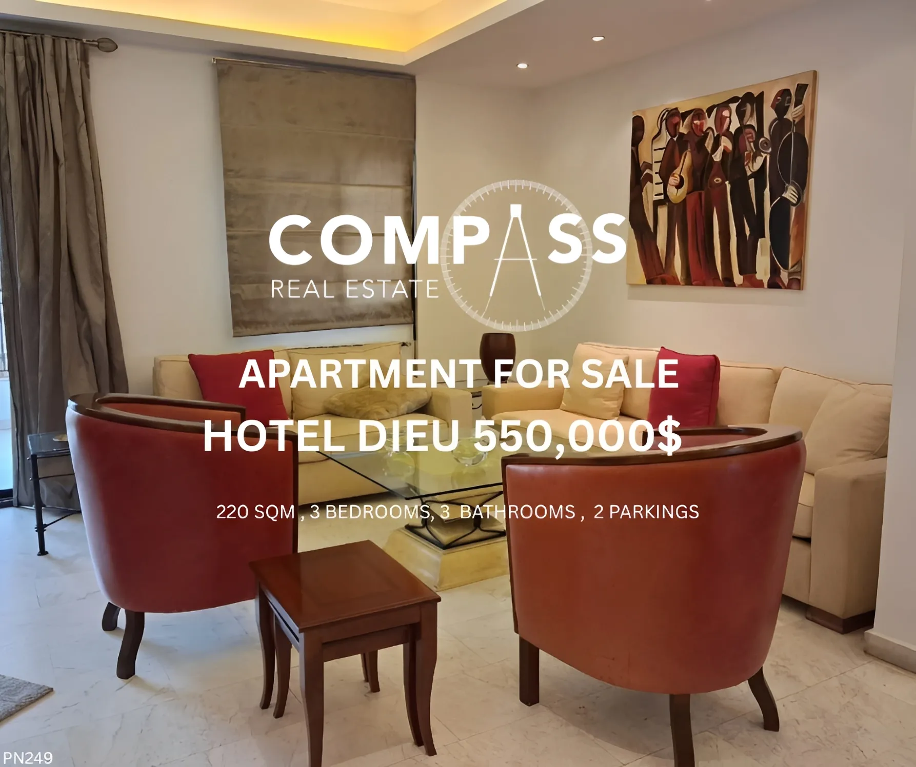 Apartment for Sale in Hotel Dieu, Beirut, Lebanon - 3 bed, 3 bath