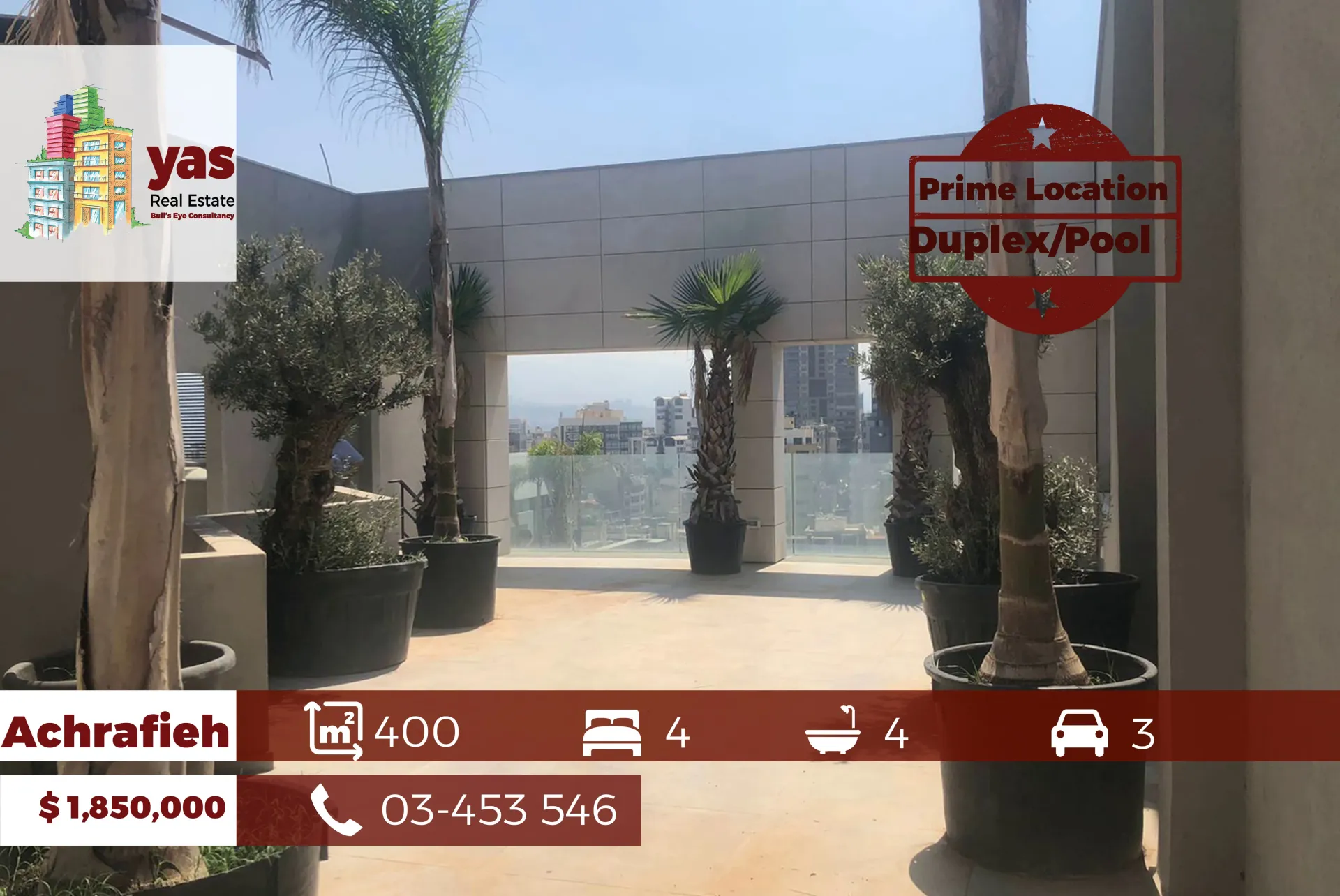 Apartment for Sale in Achrafieh - 4 bed, 4 bath