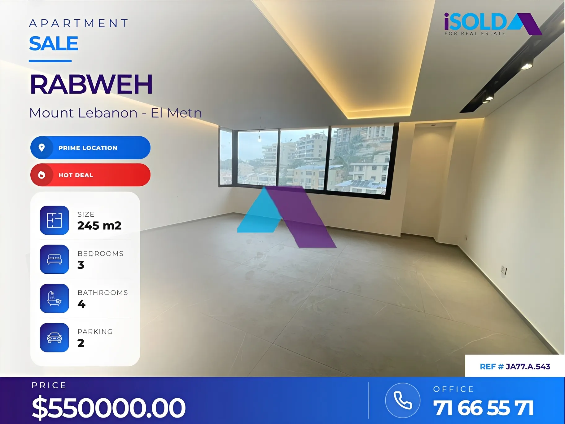 Apartment for sale in Rabweh, Bayrut, Lebanon - 3 bed, 4 bath
