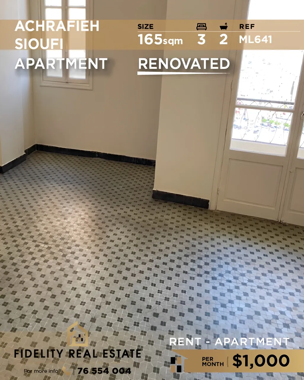 Apartment for rent in Achrafieh, Beirut, Lebanon - 3 bed, 2 bath