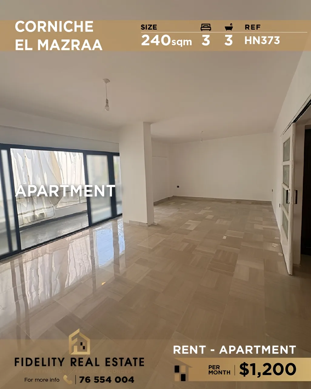 Apartment for rent in Corniche el Mazraa, Beirut, Lebanon - 3 bed, 3 bath