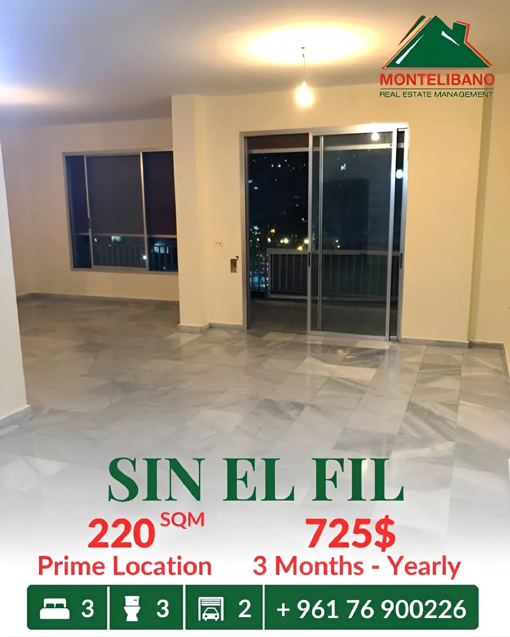 Apartment for rent in Sin El Fil, Lebanon - 3 bed, 3 bath