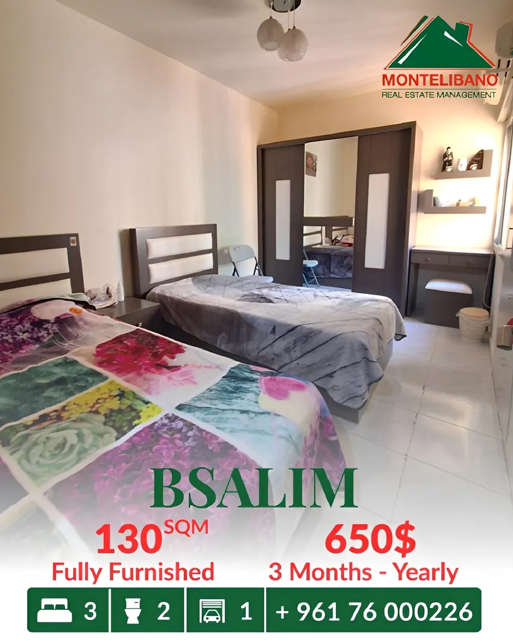 Apartment for rent in Bsalim