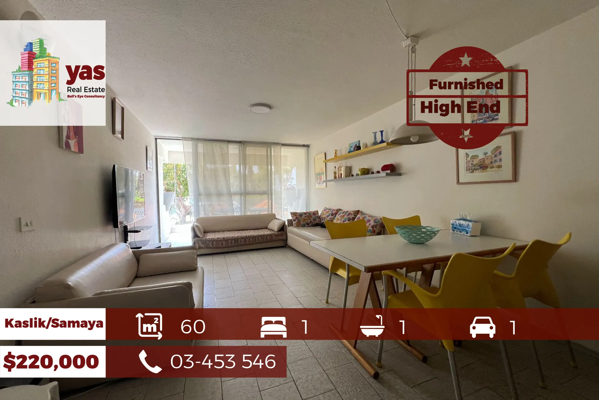 Apartment for Sale in Kaslik - 1 bed, 1 bath