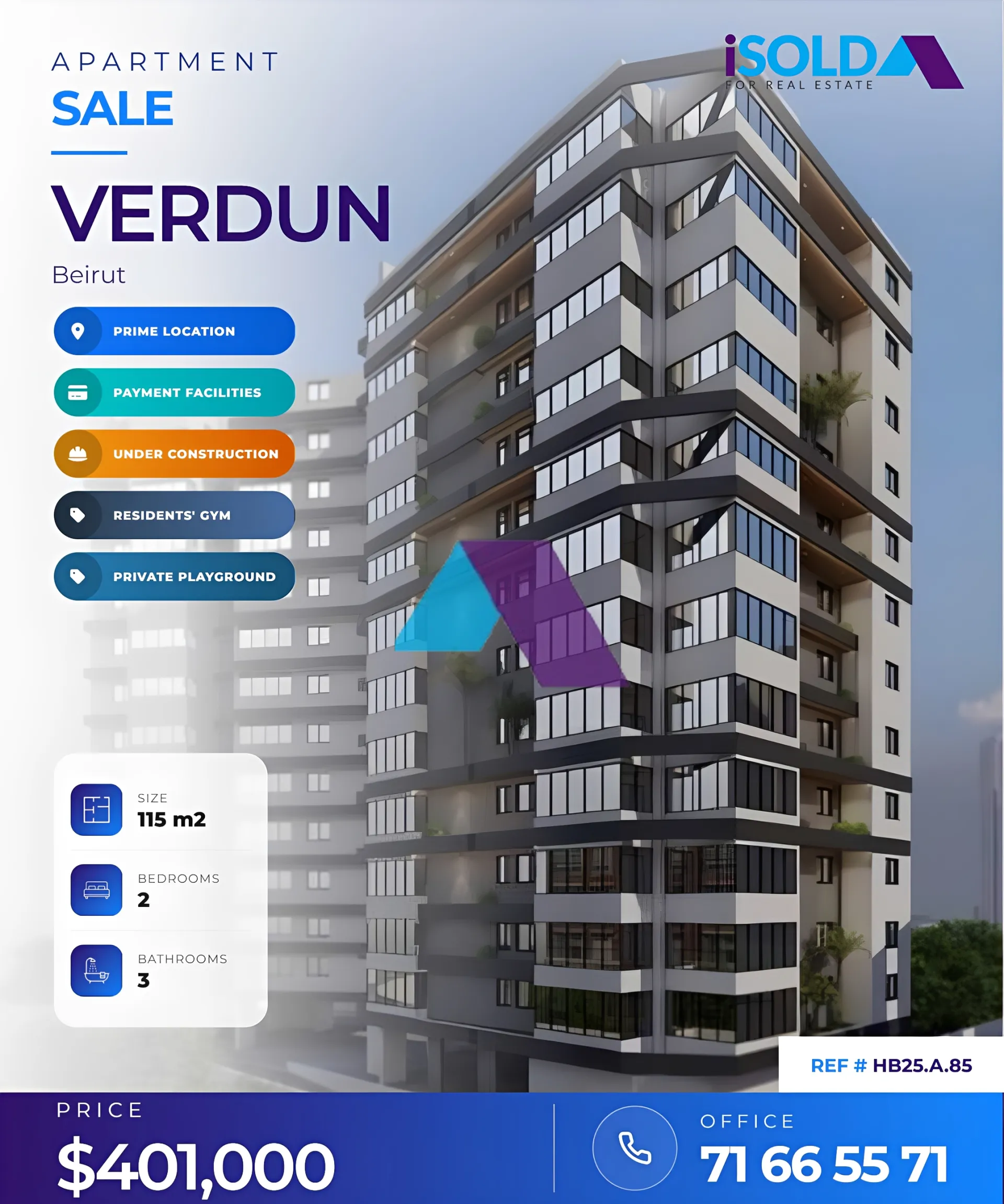 Apartment for sale in Verdun, Beirut, Lebanon - 2 bed, 3 bath