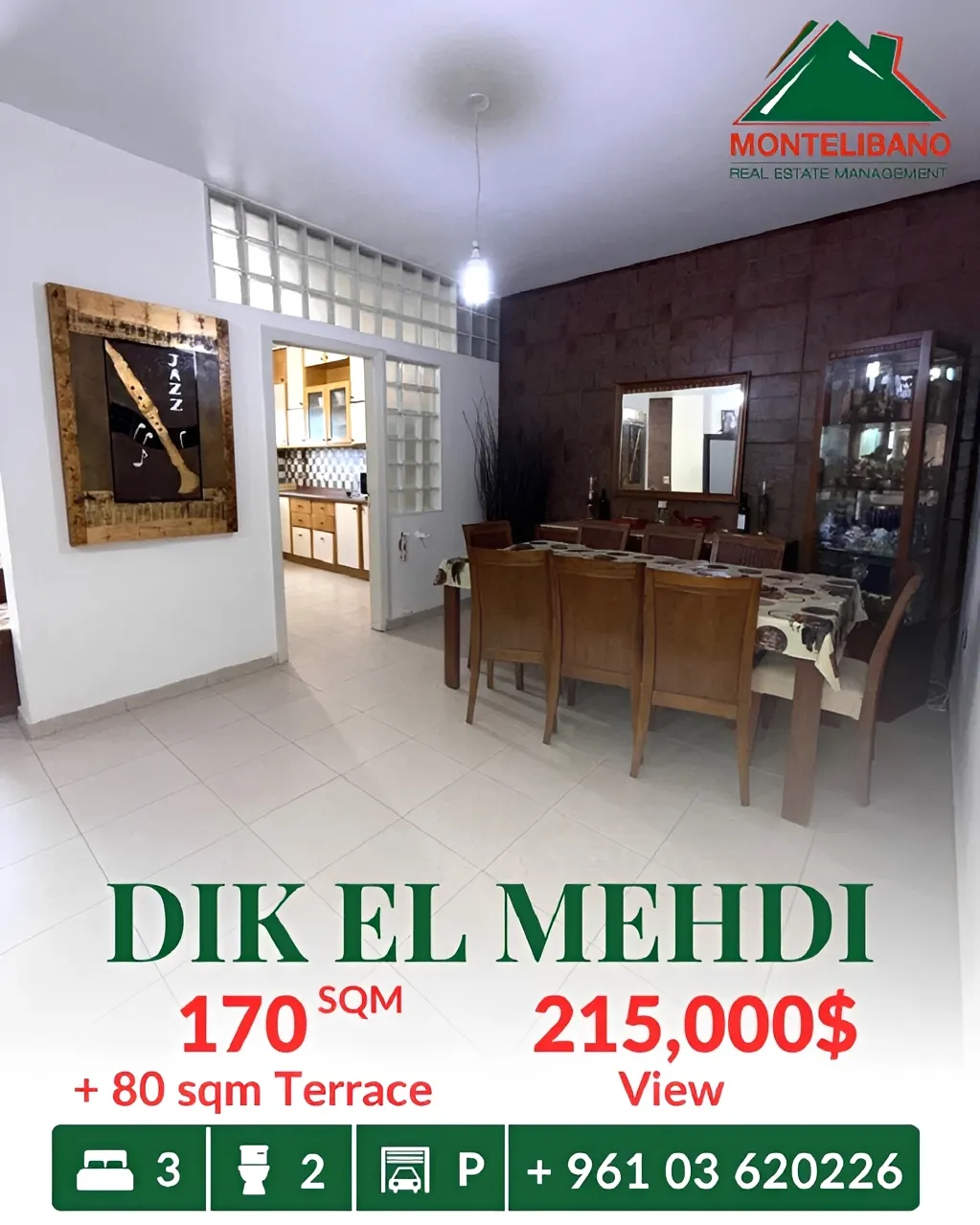 Apartment for sale in Dik El Mehdi, Lebanon - 3 bed, 2 bath