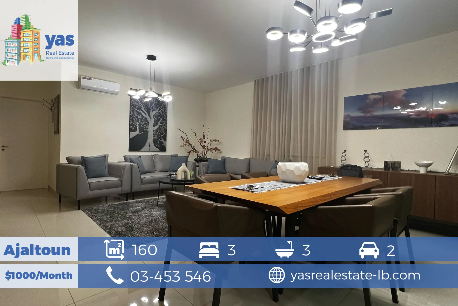 Apartment for Rent in Ballouneh - 3 bed, 3 bath