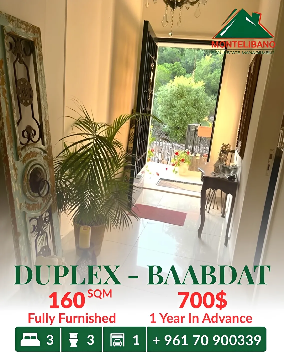 Duplex for rent in Baabdat, Lebanon