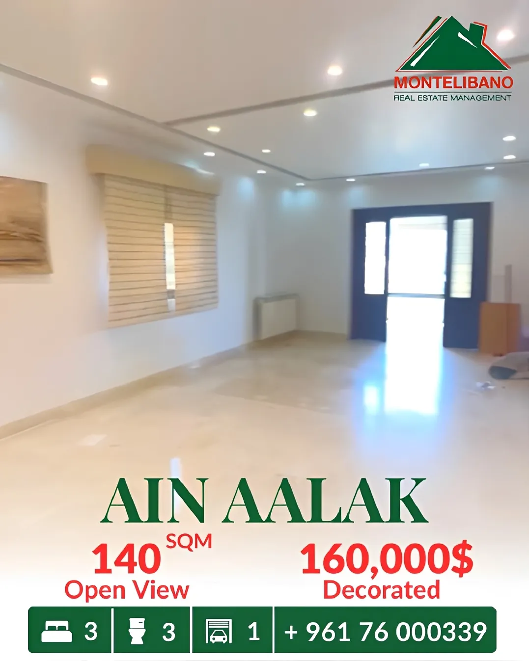 Apartment for sale in Ain Aalaq, Lebanon - 3 bed, 3 bath