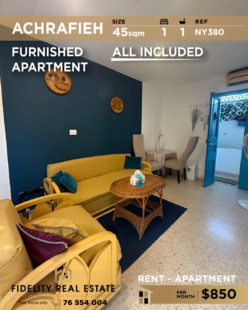 Apartment for rent in Achrafieh, Beirut, Lebanon - 1 bed, 1 bath