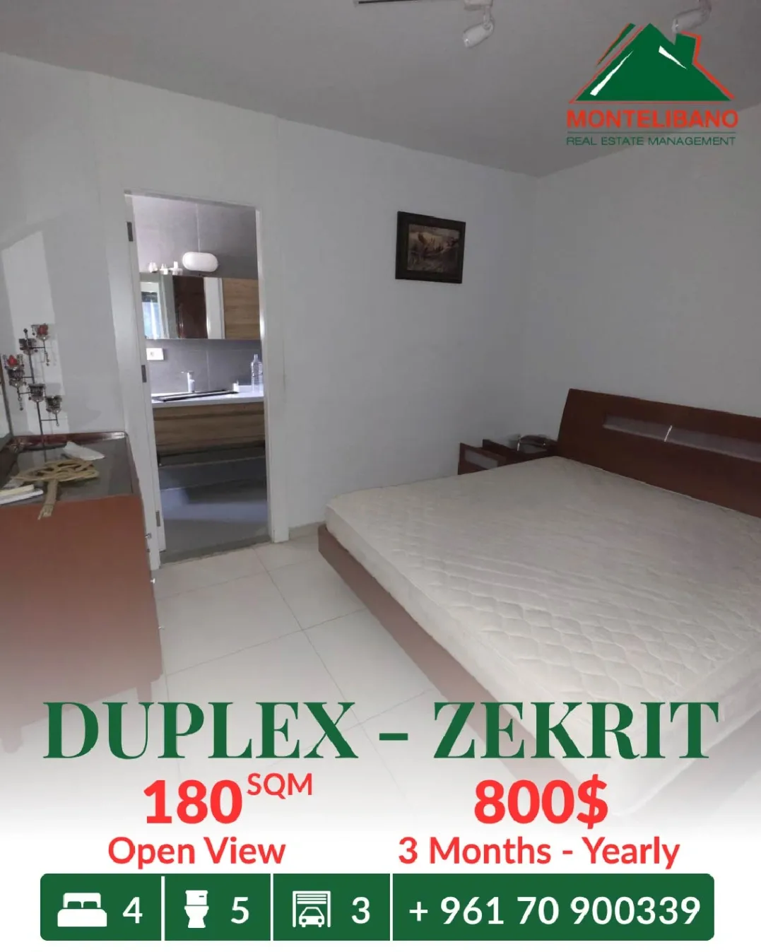 Duplex for rent in Zikrit, Lebanon