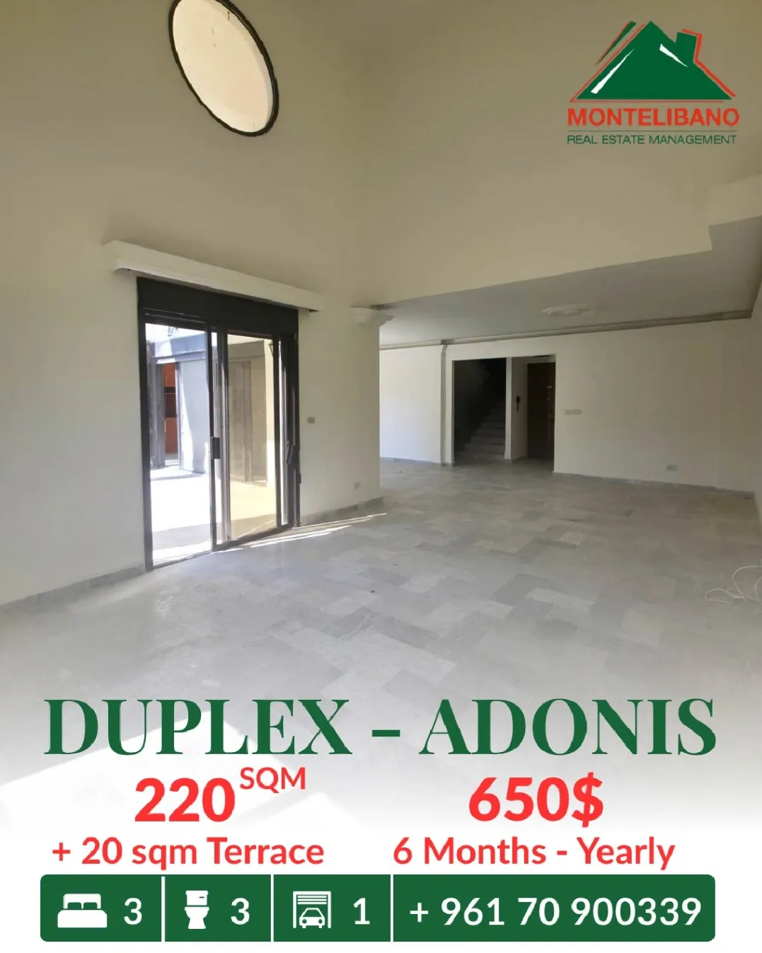 Duplex for rent in Adonis, Lebanon