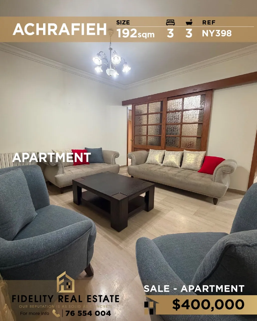 Apartment for sale in Achrafieh, Beirut, Lebanon - 3 bed, 3 bath