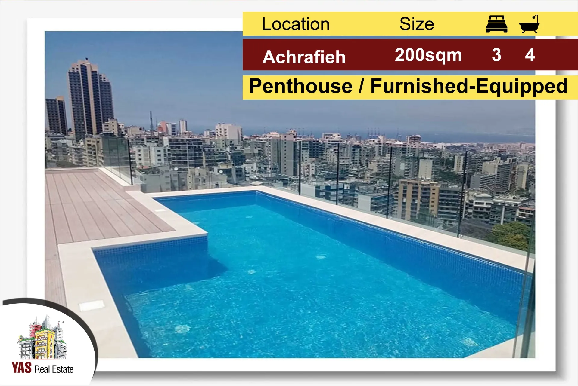Apartment for Sale in Achrafieh - 3 bed, 4 bath