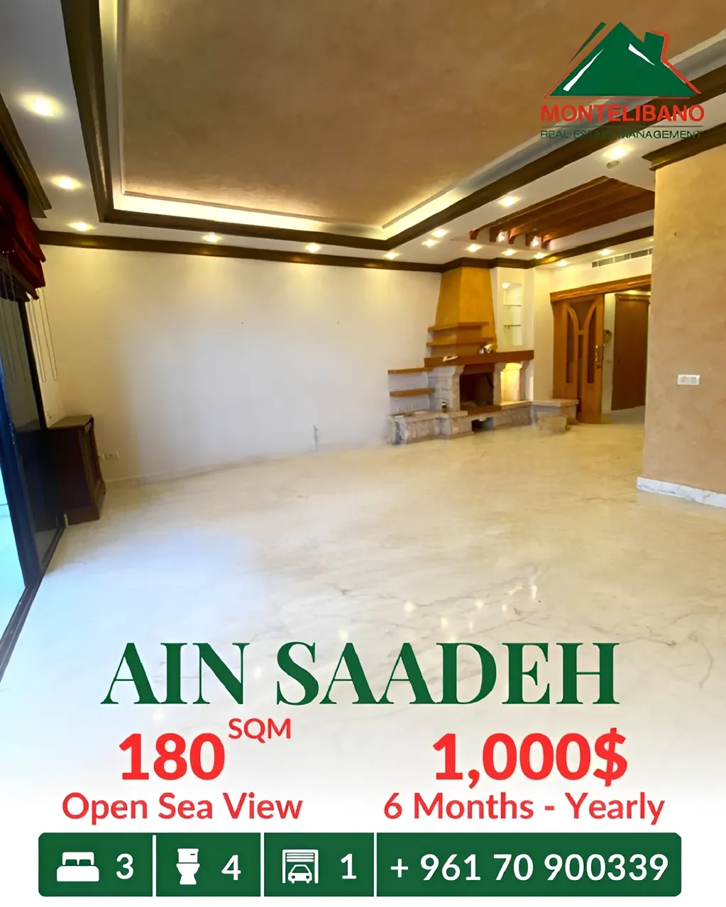 Apartment for rent in Ain Saadeh, Lebanon - 3 bed, 4 bath