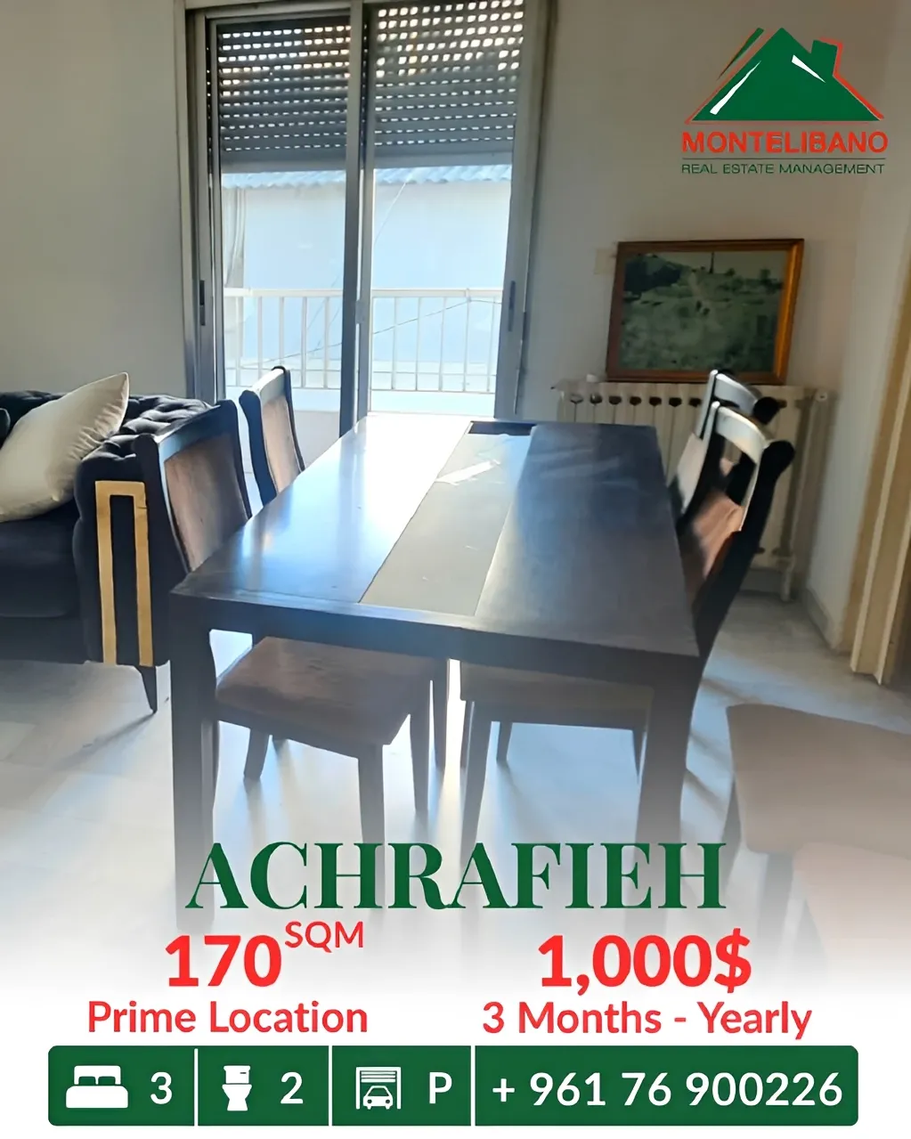 Apartment for rent in Achrafieh