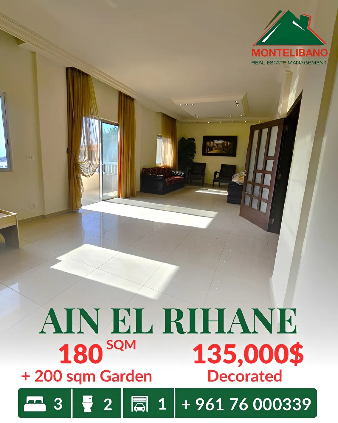 Apartment for sale in Ain El Rihaneh, Lebanon - 3 bed, 2 bath