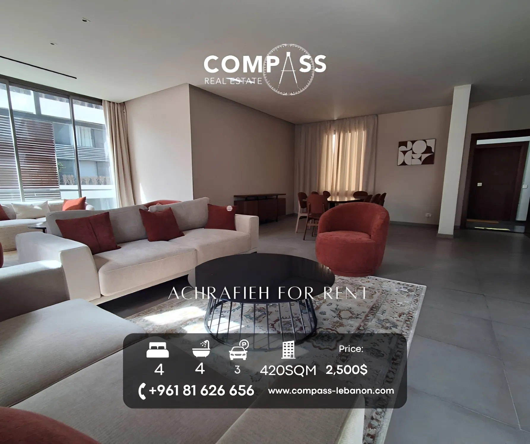 Apartment for rent in Achrafieh - 3 bed, 4 bath
