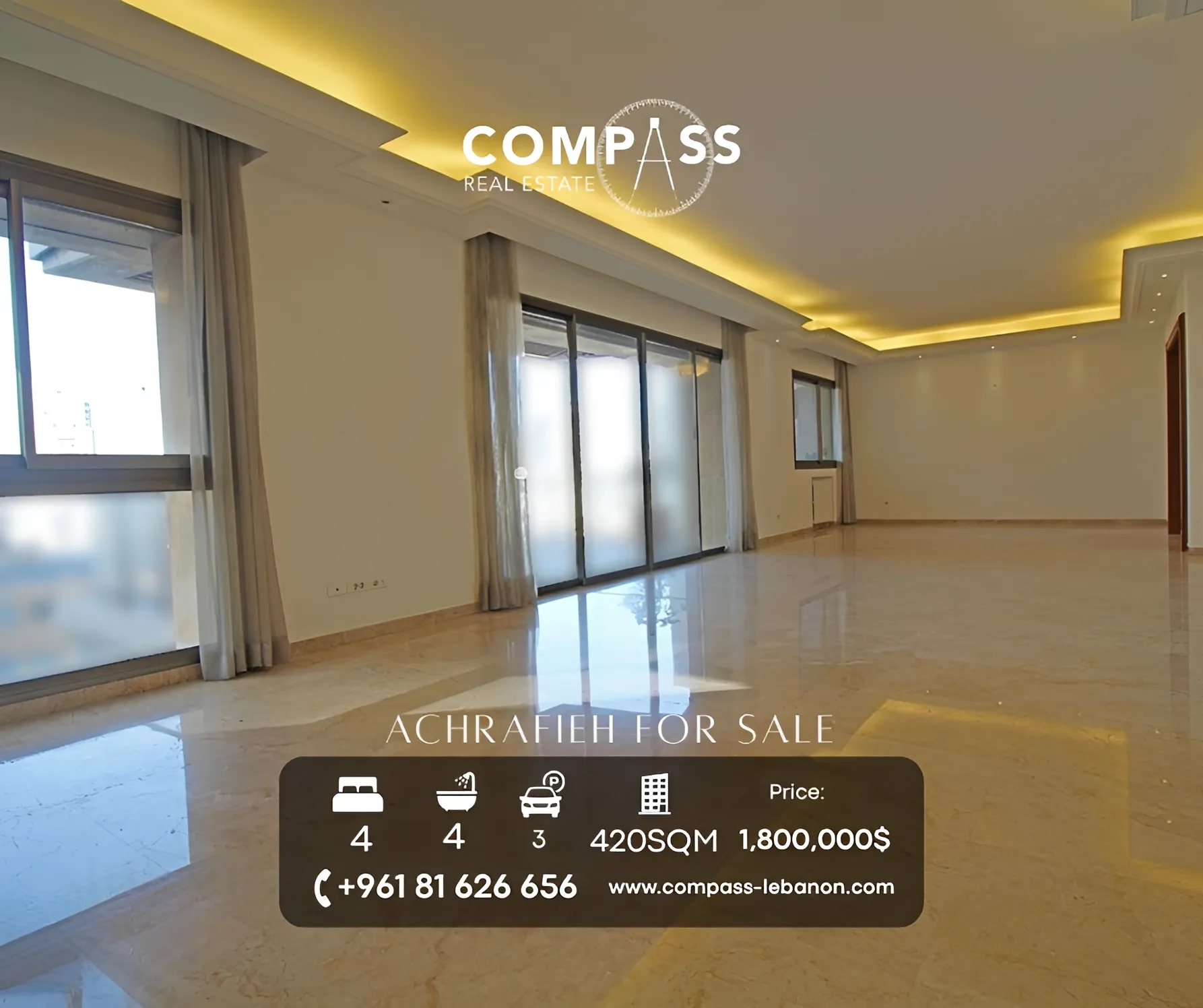 Apartment for sale in Achrafieh - 4 bed, 4 bath