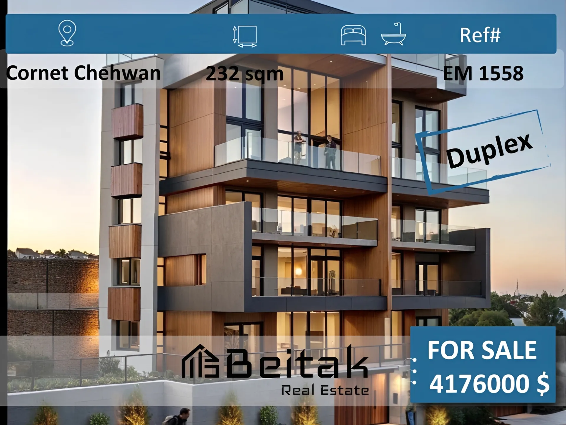 Duplex for sale in Cornet Chahwan, Lebanon - 3 bed, 2 bath