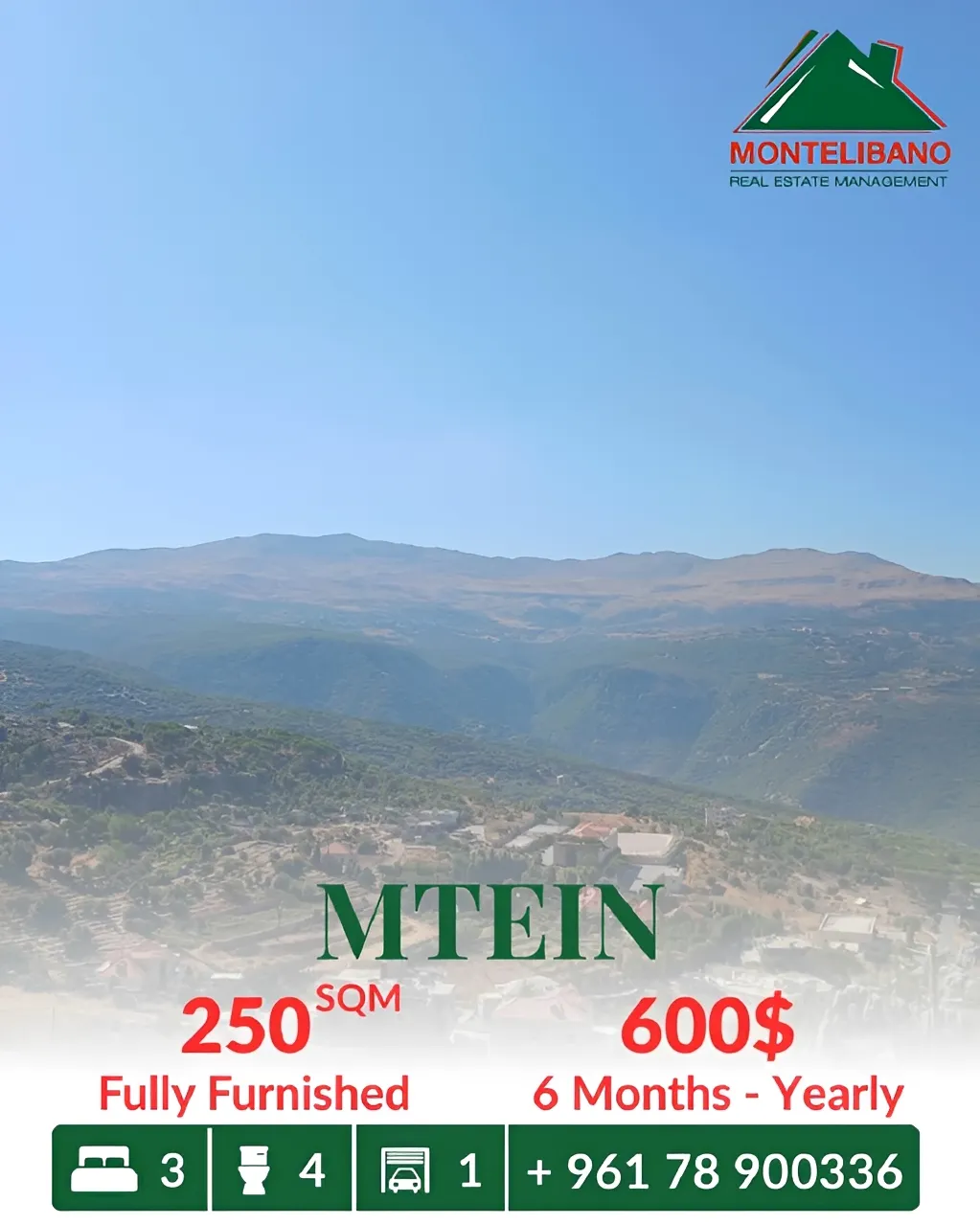 Apartment for rent in Mtein, Lebanon