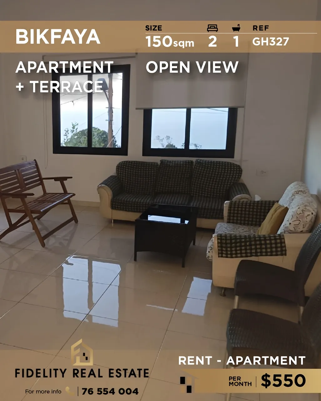Apartment for rent in Bikfaya, Lebanon - 2 bed, 1 bath