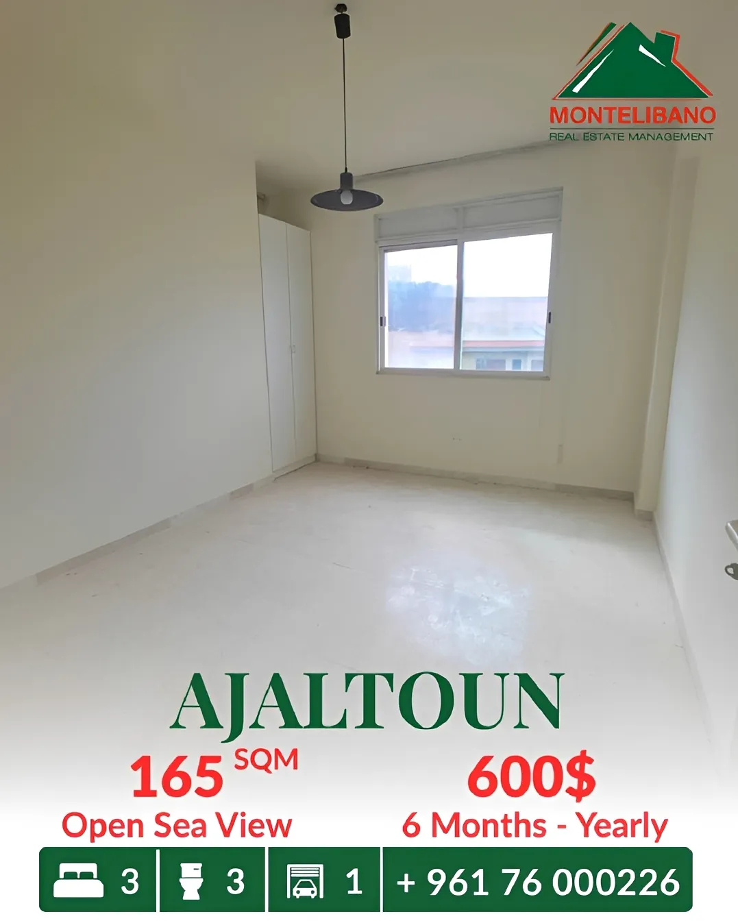 Apartment for rent in Ajaltoun