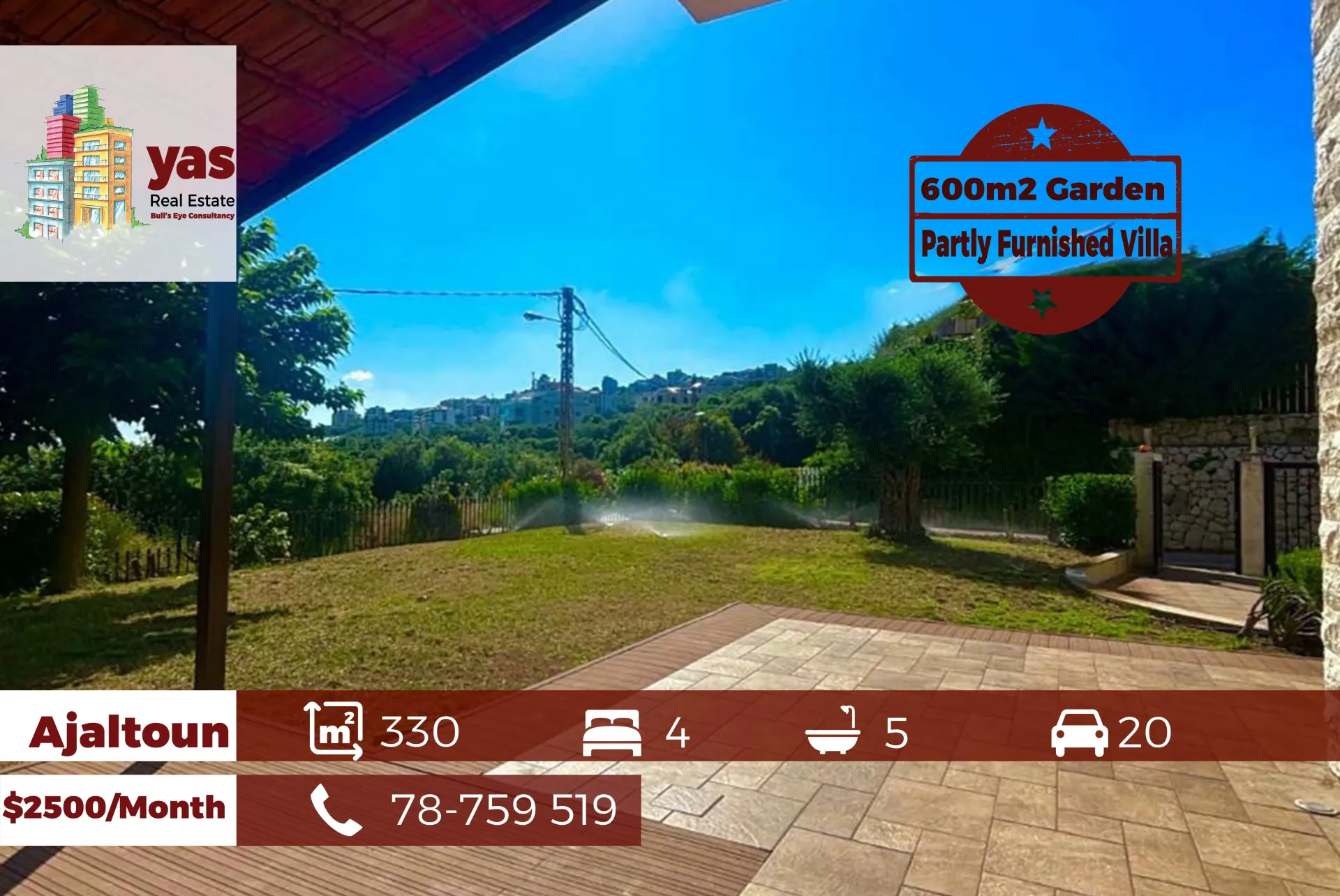 Villa for Rent in Ajaltoun - 4 bed, 5 bath