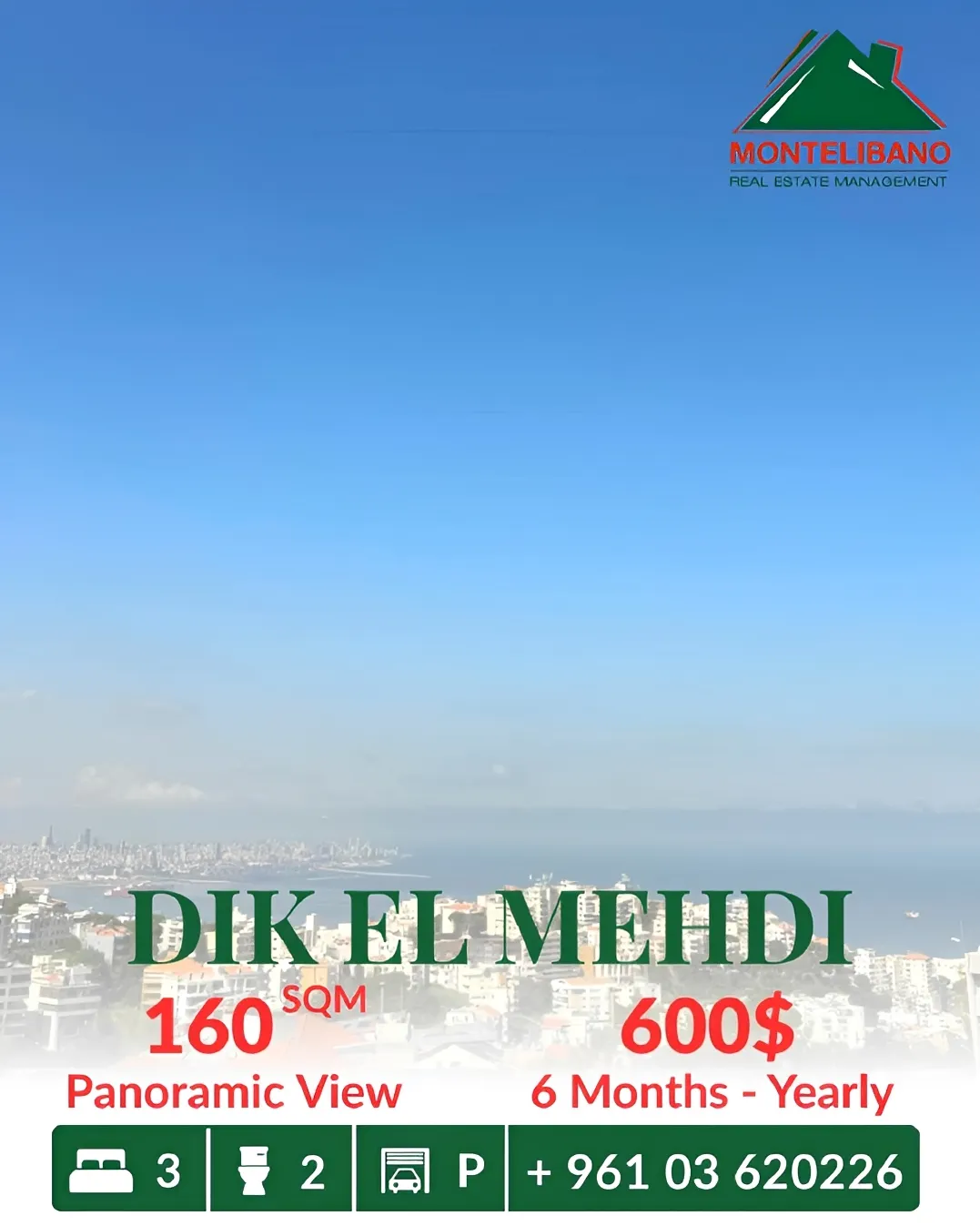 Apartment for rent in Dik El Mehdi, Lebanon