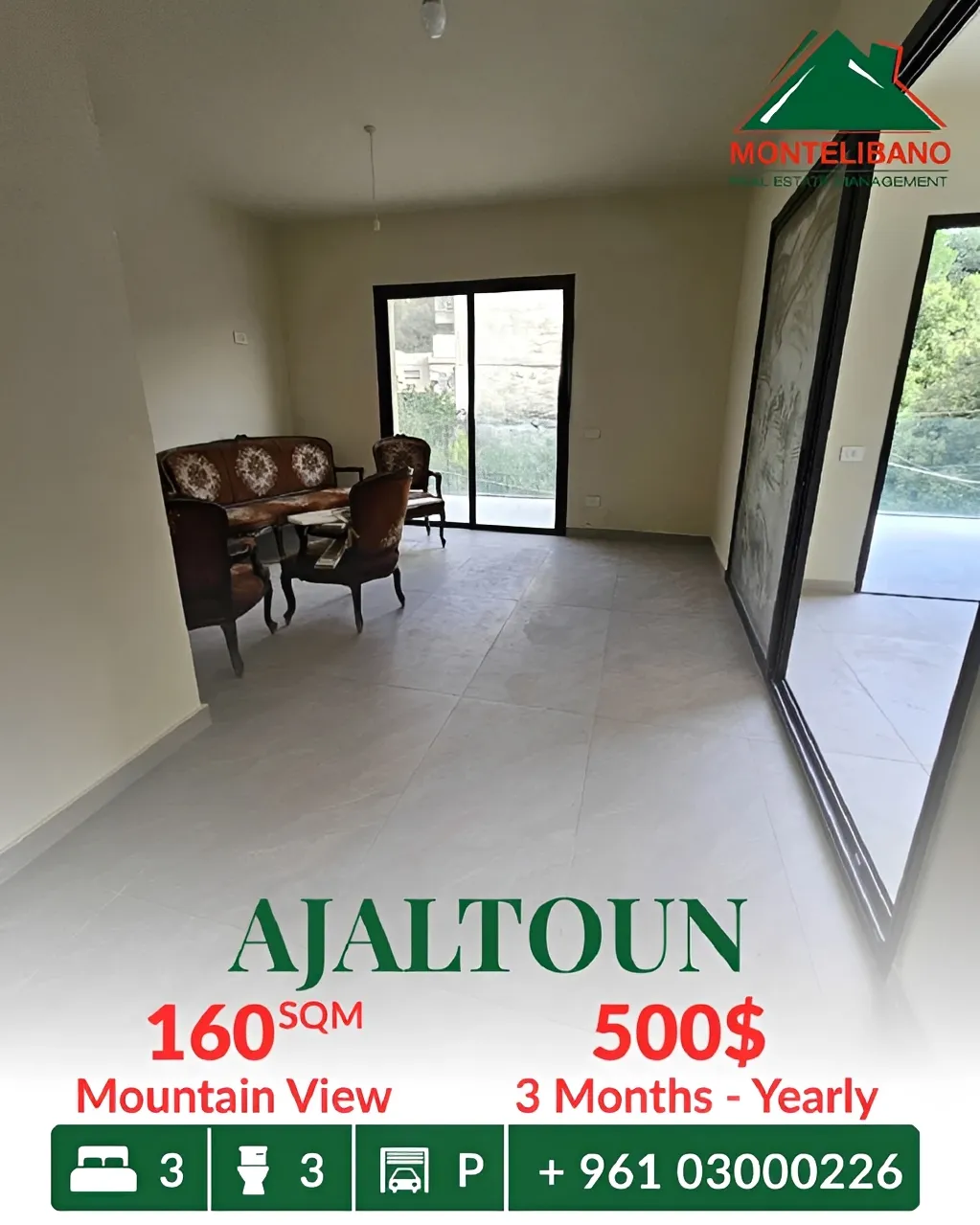 Apartment for rent in Ajaltoun