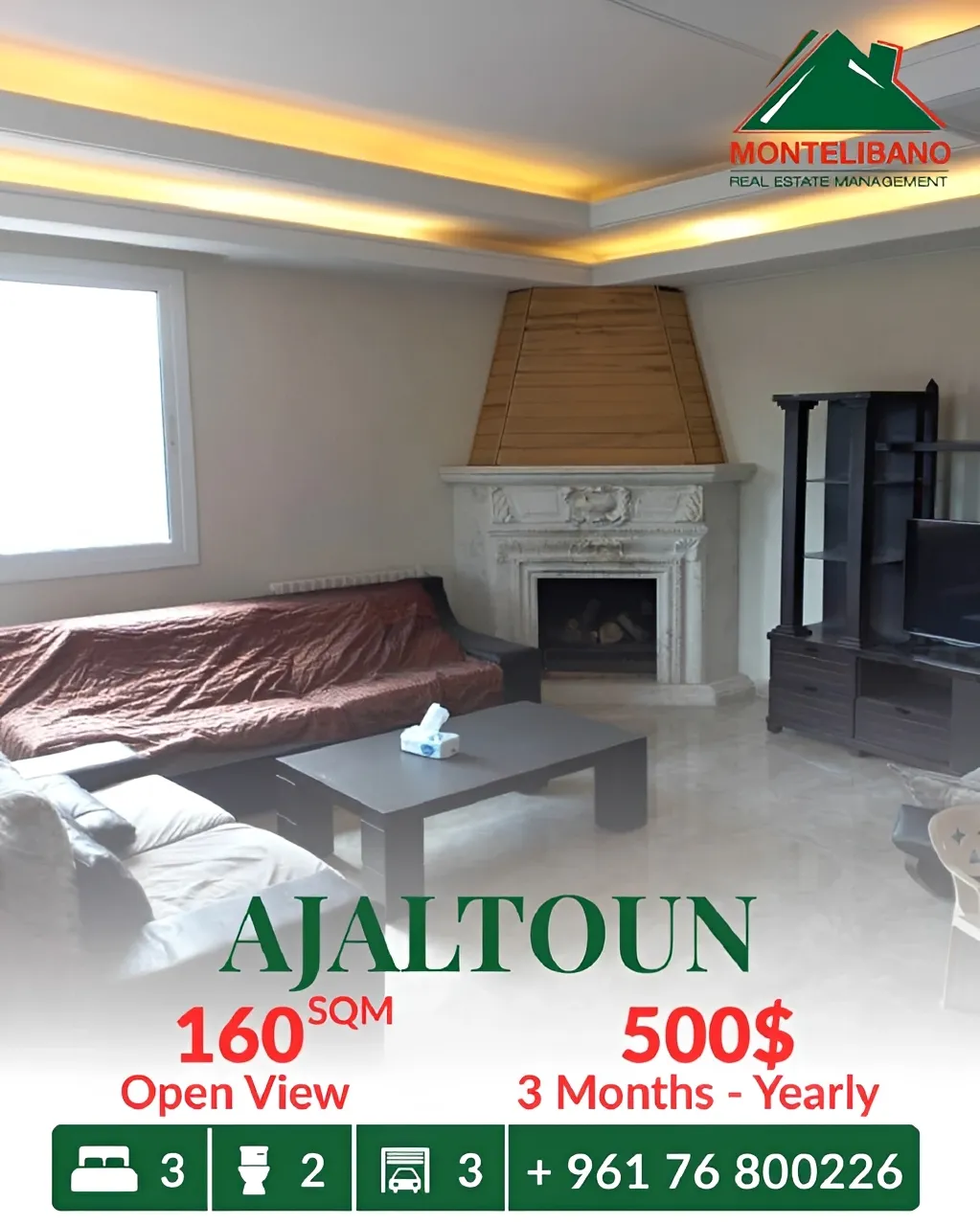 Apartment for rent in Ajaltoun