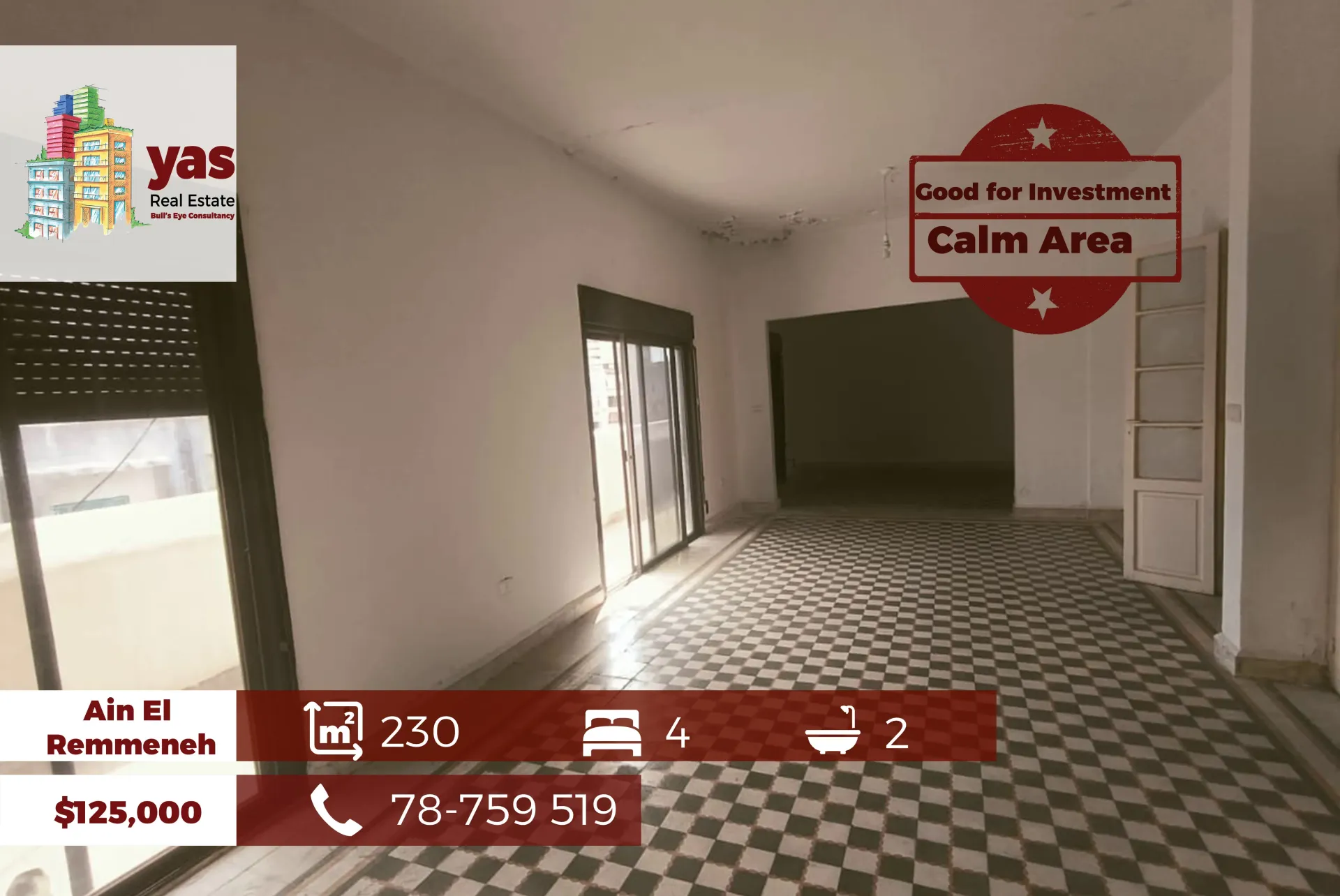 Apartment for Sale in Ain El Remmaneh - 4 bed, 2 bath