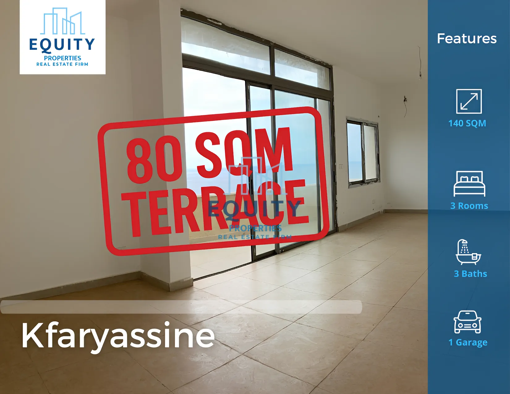 Apartment for Sale in Kfaryassine - 3 bed, 3 bath